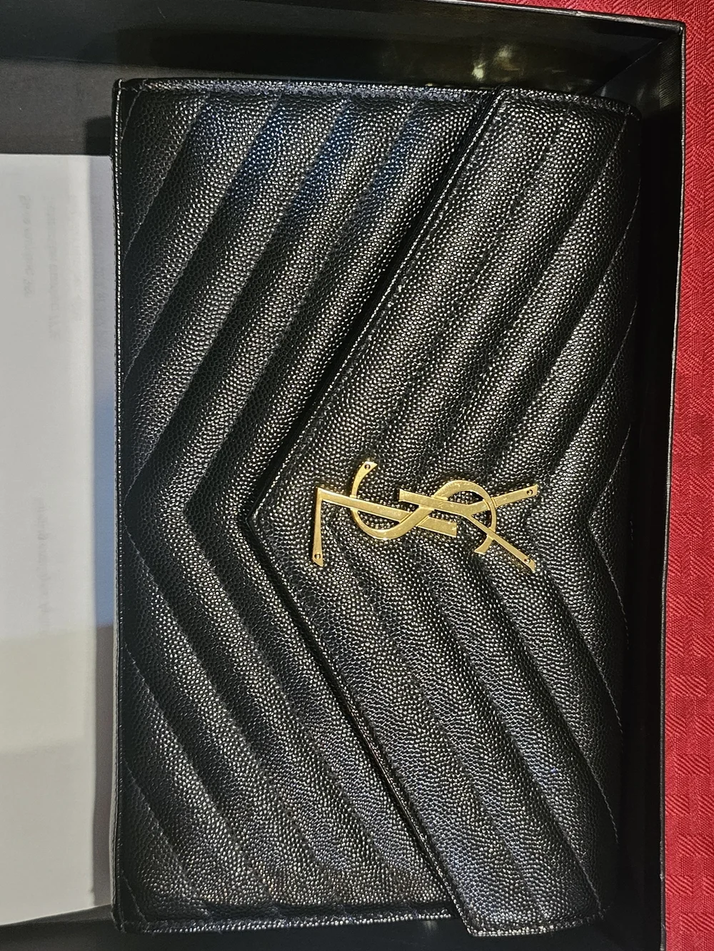 Saint Laurent Black Quilted Chevron Wallet with Gold YSL Logo